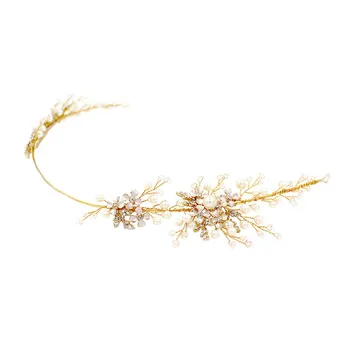MYFEIVO de Aur Mireasa de Susținere Perla Floral Tiara Elegant Rochie de Mireasa Accesorii 42x6cm HQ1447