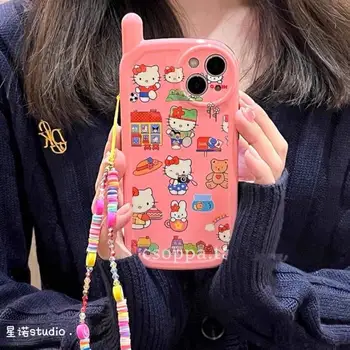 Kawaii Sanrio Accesorii Iphone Caz Hello Kittys de Desene animate Drăguț Iphone13/12/11/xr Caz cu Curea Anime Jucărie Fata Cadou