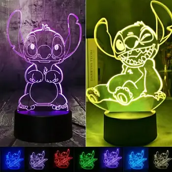 Disney Stitch 3D Anime Lumina de Noapte de Desene animate de Acțiune Figura Lampa de Birou LED 7 Culori Schimbare RBG Lampa Decor Camera Copii Copil Cadou