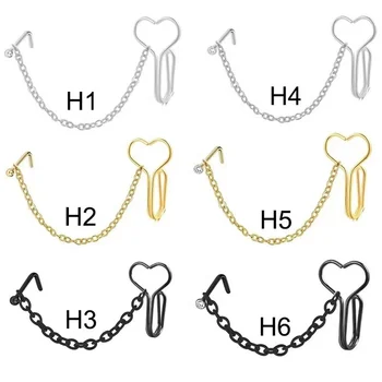 Faux Piercing Bijuterii noi de vânzare L îndoiți inel de nas lanț din oțel inoxidabil podul de nas inima nas cuff pentru femei piercing bijuterii
