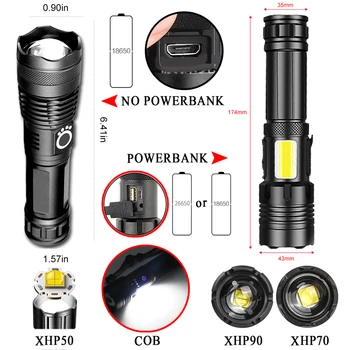 50000LM Orbire Super XHP70 Puternic Lanterna Led-uri Lanterna XHP50 Mare Putere cu USB Reîncărcabilă Tactice 26650 Lumina Flash Led Lantern