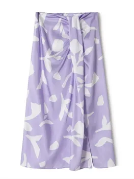 Doamnelor Elegante Geometrice Imprimare Fantă Violet Jupes 2022 Vară Talie Inalta Femei Plisată Fusta Midi