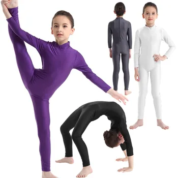 TiaoBug Copii Cu Maneca Lunga Cu Fermoar Balet Dans Body Profesional Gimnastica Tricou Salopeta Sport Salopeta Copii Imbracaminte