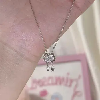 TAKARA TOMY Femeie Drăguț Hello Kitty S925 Argint Clavicula Colier Fata Diamant Dulce și Ușor Accesorii Cadou