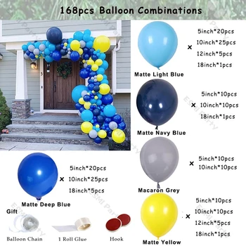 168pcs Mat Bleumarin Galben Ghirlanda Baloane DIY Copil de Dus Decor Macaron Gri Ballon Arc Kit de Petrecere de Aniversare pentru Copii Decor