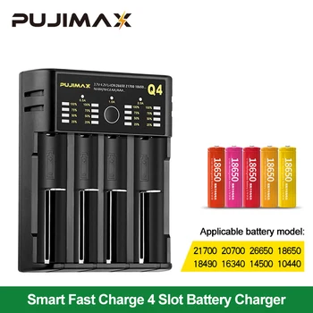 PUJIMAX 4 Sloturi 18650 Baterie 3.7 V-4.2 V, Cablu USB de Încărcare Pentru 26650 18350 21700 26500 22650 Baterie Reîncărcabilă Li-ion
