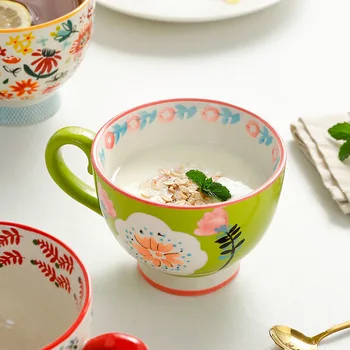400ml Cani Ceramice Ceașcă de Cafea de Cereale pentru micul Dejun Drăguț Ceramice Cana de Lapte de uz Casnic de Mare Capacitate Cană de fulgi de Ovăz Drinkware Decor Acasă