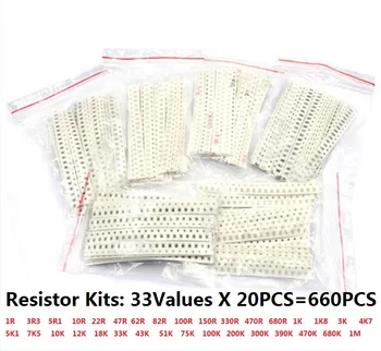 0603 SMD Rezistor Kit Asortate Kit 1 ohm-1M ohm 1% 33valuesX 20buc=660pcs Eșantion Kit