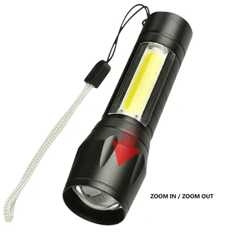 XP-G Q5 Construit în Batttery LED MINI Lanterna din Aluminiu Cu 4 Moduri de Torță COB Zoom Impermeabil Sport în aer liber Caming Lumini Becuri Negru