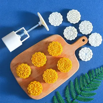 6pcs Flori 3D Timbre Luna Decor Tort de Mucegai Butoi Rotund Mooncake Mucegai 50g de Patiserie, Prăjiturile de Mână DIY Instrument Picătură de Transport maritim