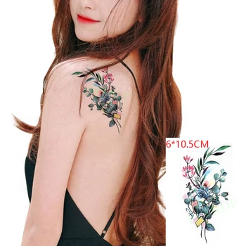 Impermeabil Tatuaj Temporar Autocolant Rosu verde buchet de flori sexy Body Art Flash Tatuaj Fals Tatuaj pentru Femei Barbati