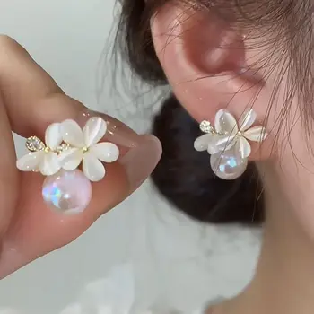 Simplu Drăguț Floare De Opal Stud Cercei Moda Coreeană Imitație Pearl Cercei Pentru Femei, Fete Dulci, De Zi Cu Zi Accesorii En-Gros
