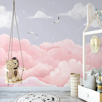 Foto personalizat Tapet Pentru Camera Copii 3D Pictate manual Romantic Nori Roz Pescăruș Copii Dormitor Murală Papel De Parede 3D