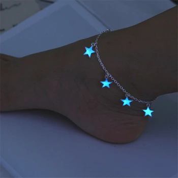 Pentagrama Noctilucent Argintiu Bratara Fluorescență Brățară La Modă Drăguț Romantice Lanț Blue Star Bratari Aliaj Bratari