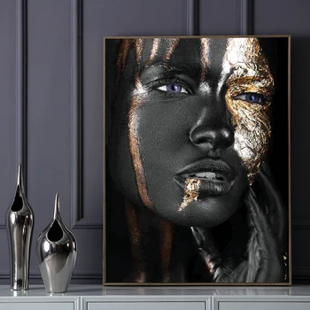 Femeie africană Poster Negru de Aur Rezumat Panza Pictura Arta de Perete Moderne de Imprimare tablouri Decorative Living Home Decor