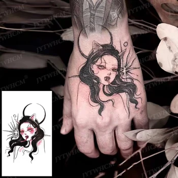 Impermeabil Tatuaj Temporar Autocolant Corpului Feminin Machiaj Flacără Degetul Tatuaje Smiley Black Rose Butterfly Stelele și Luna Autocolante
