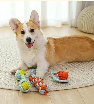 Jucărie De Câine De Nod De Frânghie Balonul De Sfoara Bumbac Gantera Catelus Curățarea Dinților Mestecați Jucării Durabile Împletite Musca Rezistent Consumabile Pentru Animale De Companie