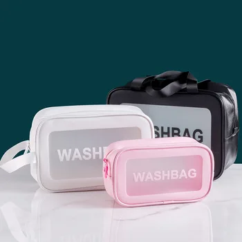TPU Transparent Make-Up Bag Moda Contractat Capacitate Mare de Stocare de Călătorie articole de Toaletă Cosmetice Washbag Cu Mâner rezistent la apa