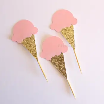 12pcs inghetata cupcake toppers, roz și aur petrecere, prima zi de naștere, petrecere cu Înghețată