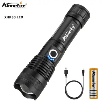 AloneFire H002 XHP50 Lanterna LED-uri Convoi Obiectiv Puternic Acumulator 26650 Tactice LED Flash de Lumină Rotativ Zoom Lanterna LED-uri