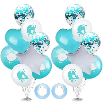 Drăguț Narval Balon Latex Baby shower Albastru Paiete Gen Dezvăluie Botez, Baloane pentru Sub Mare Petrecere Decoratiuni