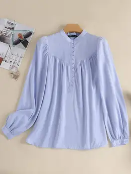 Moda Primavara Birou Doamnă Topuri Tricouri Supradimensionate Blusa Femininas Femei Bluza Plisata ZANZEA Casual Solide în Vrac Camasi cu Maneca Lunga Imagine 2