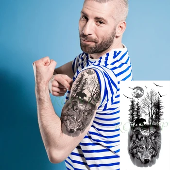 Impermeabil Tatuaj Temporar Autocolant Cap de Lup Animal Busola Fals Tatuaj Flash Tatuaj Braț Picior de Arta Corp pentru Femei, Bărbați Imagine 2