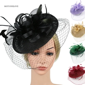 2020 Femei Elegante de Mireasa Pălării și Palarioare Negru/Aur/Galben Net Colivie Mireasa Pălării de Nunta Fata Voaluri, Accesorii de Nunta Imagine 2
