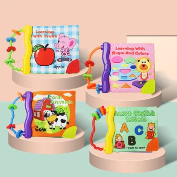 4 Stiluri Cârpă Moale Carte Foșnet De Sunet Zuruitoare Dentare Lipici Pentru Sugari Limba Engleză Scrisoare De Animale Iluminare De Învățare Nou-Nascuti Jucării Imagine 2