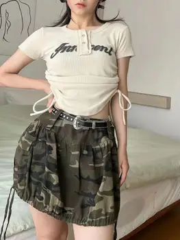 Seeslim Graffiti Print T Shirt Femei Dantelă Sexy Slim Crop Top Cu Maneci Scurte Cu Dungi Topuri Grunge Grafic Tricouri Tricou Femme Coreeană Imagine 2