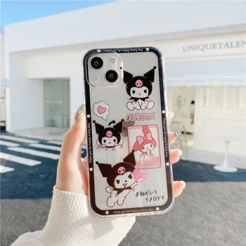 Anime Sanrio Kuromi Melodie Telefon Caz Pentru iPhone 11 12 13 Pro MAX X Xs Xr 8 7 Plus SE Silicon Transparent Capacul de Protecție a Lentilei Imagine 2
