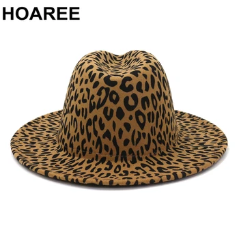 Leopard de Imprimare Fedora Hat pentru Femei Toamna Iarna Stil Britanic Doamnelor Pălării Fascinator Margine Largă Simțit Cap Pălării pentru Femei Accesorii Imagine 2