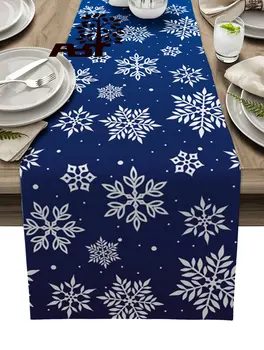 Fulg De Nea Crăciun Textura Albastru Tabelul Runner Nunta Pentru Petrecerea De Casa Decor De Crăciun Capac De Masă Față De Masă Accesorii Imagine 2