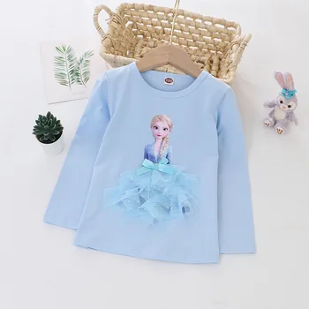 Toamna Tricouri Tricouri Fete Tricou De Moda Bumbac Disney Princess Maneca Lunga T-Shirt De Desene Animate Frozen Elsa Copii Teuri Petrecere De Îmbrăcăminte Imagine 2