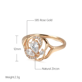 Kinel Nouă Epocă de Cristal Flori Inele pentru Femei 585 de Aur a Crescut Cu Zircon Natural Fin Inel de Nunta Etnice Bijuterii de Moda 2022 Imagine 2
