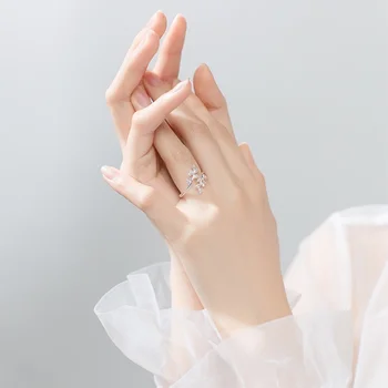 Personalitate Argint Culoare Cristal Frunze de Inele pentru Femei Bijuterii de Nunta Reglabil Antic Deget Inel Imagine 2