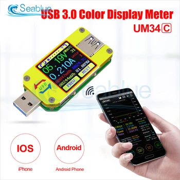 UM34 UM34C USB 3.0 Type-C DC Voltmetru Ampermetru de Curent Contor de Încărcare a Bateriei Măsură Cablu Tester Rezistență Pentru APP Imagine 2