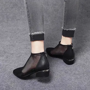 Negru clasic Femeii a Subliniat Toe Plasă de Cizme de Vara Respirabil Birou Glezna pantofi Doamnelor îmbracă Papuceii Imagine 2
