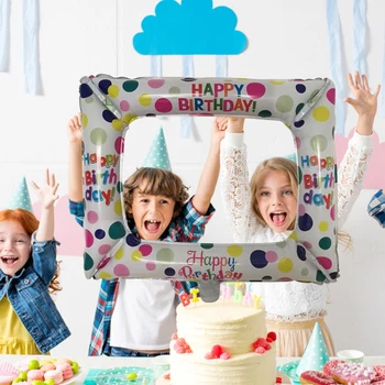 Chicinlife 1buc mulți ani Balon de Folie Photo Booth Props Cadru Copil de Dus Copii Adulți Fată Băiat Ziua de nastere Partid Recuzită Supplie Imagine 2