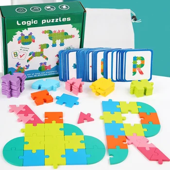 65pcs Gândire Logică Geometrice Puzzle Educativ pentru Copii Alfabet Puzzle-uri 3d Montessori Copilul de Învățare Timpurie Sida Jucarii din Lemn Imagine 2