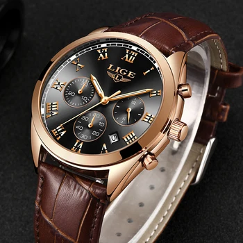 2020 LIGE Ceasuri Barbati Brand de ceasuri de Lux Pentru Bărbați Impermeabil Cuarț Cronograf Ceas Moda Ceas de mână din Piele+Cutie Reloj Hombre Imagine 2