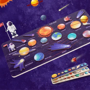Lemn Planetelor Din Sistemul Solar Copii Puzzle Joc De Bord Băiat Montessori Devreme Jucării Educative Pentru Copii De Pământ La Soare Lemn Puzzle Cadou Imagine 2