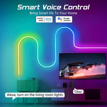 Tuya WiFi RGB IC LED Lumini de Neon 96LEDs/M Urmarind Bandă 12V Muzica Sync Control Vocal Dreamcolor Silicon Banda pentru Decorul Camerei Imagine 2