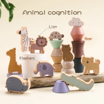 Hai să Facem Lemn Jucarii pentru Copii Copiii Montessori Jucărie din Lemn Animale de Echilibru Blocuri Animale de Învățământ Stivuire Bloc Personalizat Imagine 2