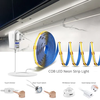 COB Led Strip Bandă de Lumină 12V 320 led-uri/m, Lățimea de 8 mm cu Adaptor Ușa Dulapului Touch Dimmer Mână Matura Întrerupător cu Senzor de Mișcare PIR Imagine 2