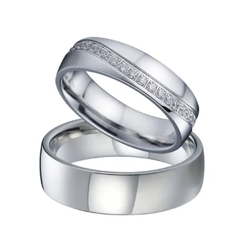 Simplu cubic zirconia căsătorie inel de nunta cuplu de bijuterii din oțel inoxidabil inele pentru bărbați și femei anel bague mariage anillos Imagine 2