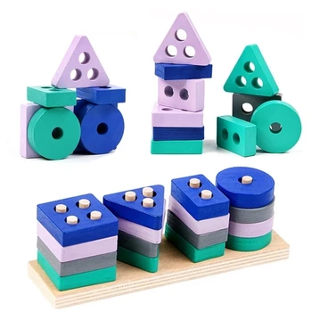 Copilul Montessori Jucarii din Lemn forme Geometrice de Potrivire Blocuri Cognitive Tabla de Joc de Puzzle Jucarii Educative pentru Copii Imagine 2