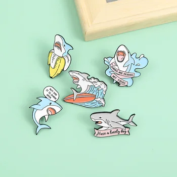Desene animate Rechin Drăguț Banner Personalizat Email Ace de Rever animale Broșe Insigne, Ace de Moda Cadouri pentru Prieteni Bijuterii en-Gros Imagine 2