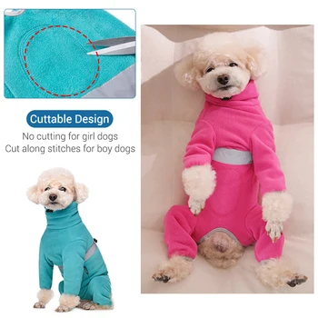 Fleece Câine Pijamale pentru Câini de talie Mică se Ingroase Polar Fleece Vânt de Iarnă Haina Caine Reflective Zip-Up Puppy Tinuta Cuttable Burta Imagine 2