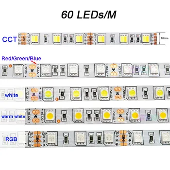 12V 5M 60LEDs/m 120LEDs/m Flexibile, Benzi cu LED-uri Alb/Cald Alb/Rosu/Verde/Albastru/RGB/CCT SMD 5050 Lampa de bandă IP20/IP65 transport gratuit Imagine 2